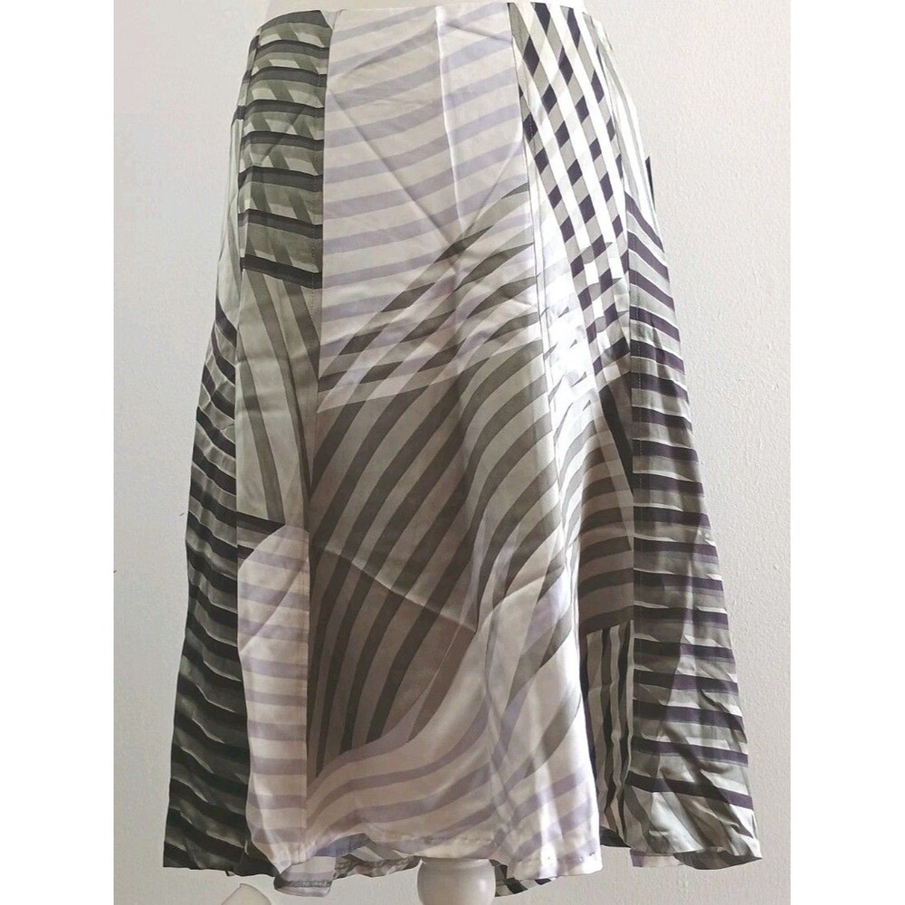 Kenneth Cole Green Black Gray Ivory 100% Silk Size 2 Y2K Flared Women's Skirt